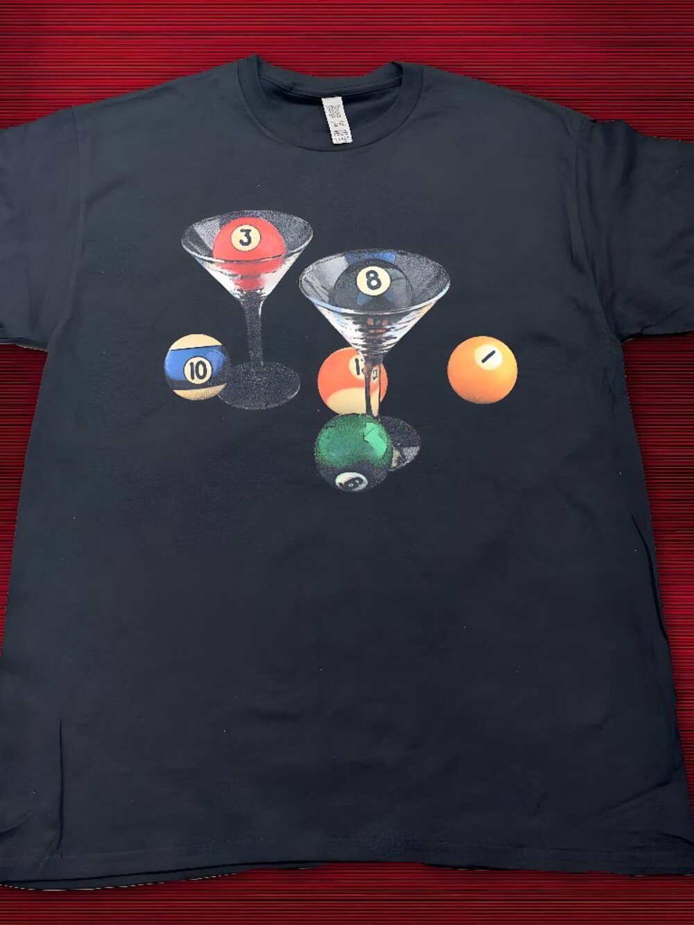 VINTAGE STYLE MARTINI POOL TEE Black printed t-shirt for both men and women